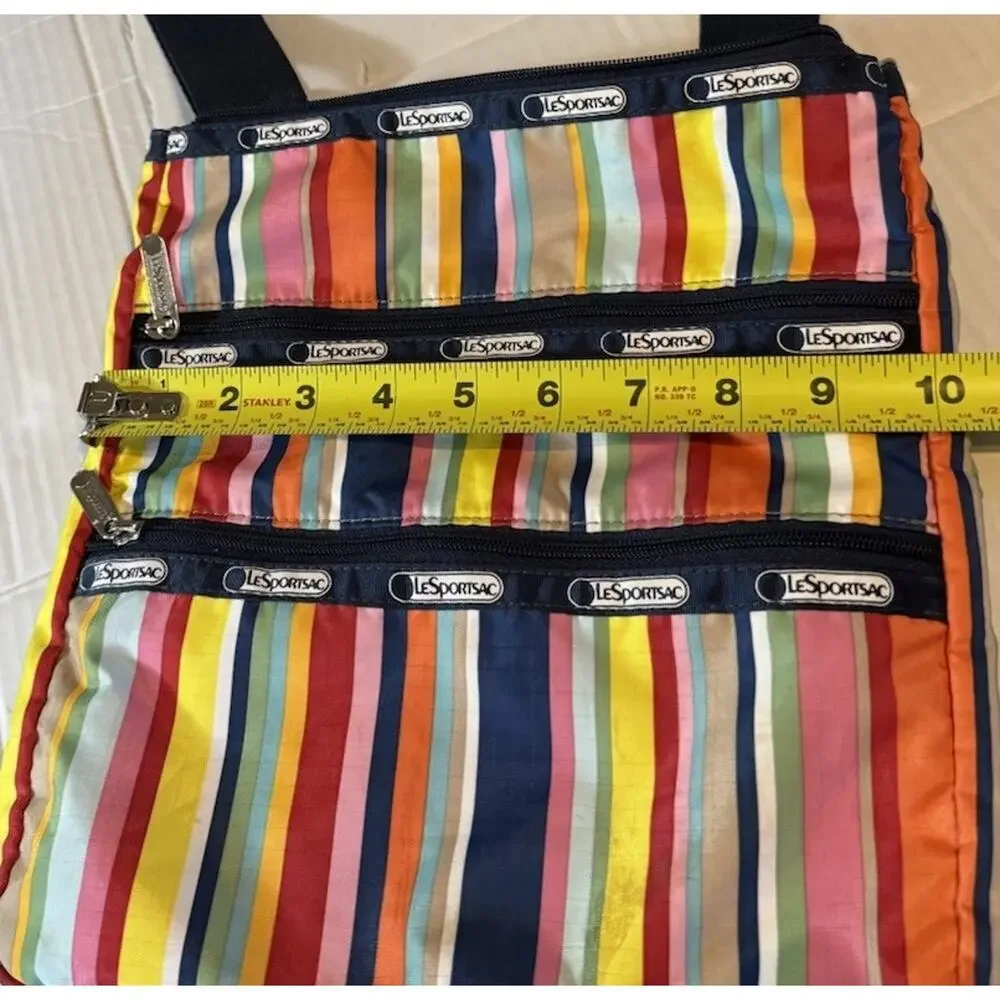 LeSportSac 3 Zip Crossbody Messenger Shoulder Bag Bright Rainbow Stripe